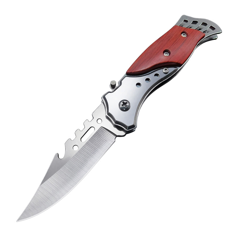 Mini knife self-defense portable knife outdoor camping fruit knife colorful wood pocket pocket knife stall small commodity