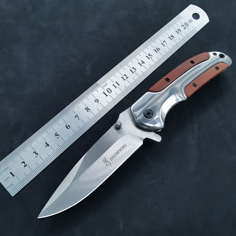 Browning outdoor knife quick-opening multifunctional knife high hardness foreign trade wooden handle folding knife self-defense tactical fruit knife