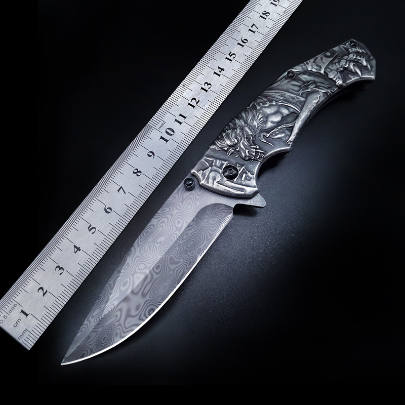 Damascus Knife Household Fruit Knife in stock All Steel Handle Folding Knife Cross Border Supply Sharp Jatters