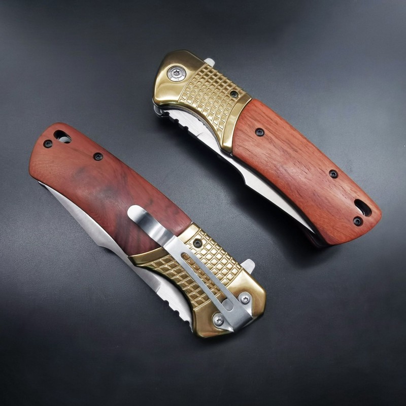Wooden Handle Folding Knife, Portable Outdoor Knife, Camping Military Knife, Folding Knife, High Hardness, Cross-Border Amazon Dropshipping Small Knife