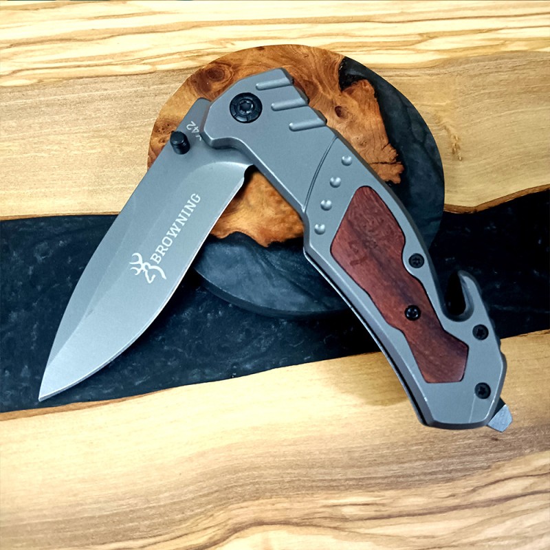Cross-Border Supply Outdoor Stainless Steel Self-Defense Folding Knife Chicken Wing Wood Handle Tactical Knife Pocket Knife Window Breaker Cone