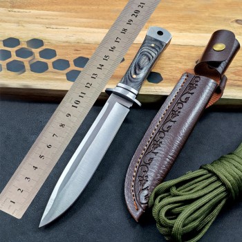 Outdoor Dragon Bone Integrated Leather Sheath Straight Knife M390 Mirror Light Fishing Carry-On Knife Self-Defense Survival Knife Fruit Knife