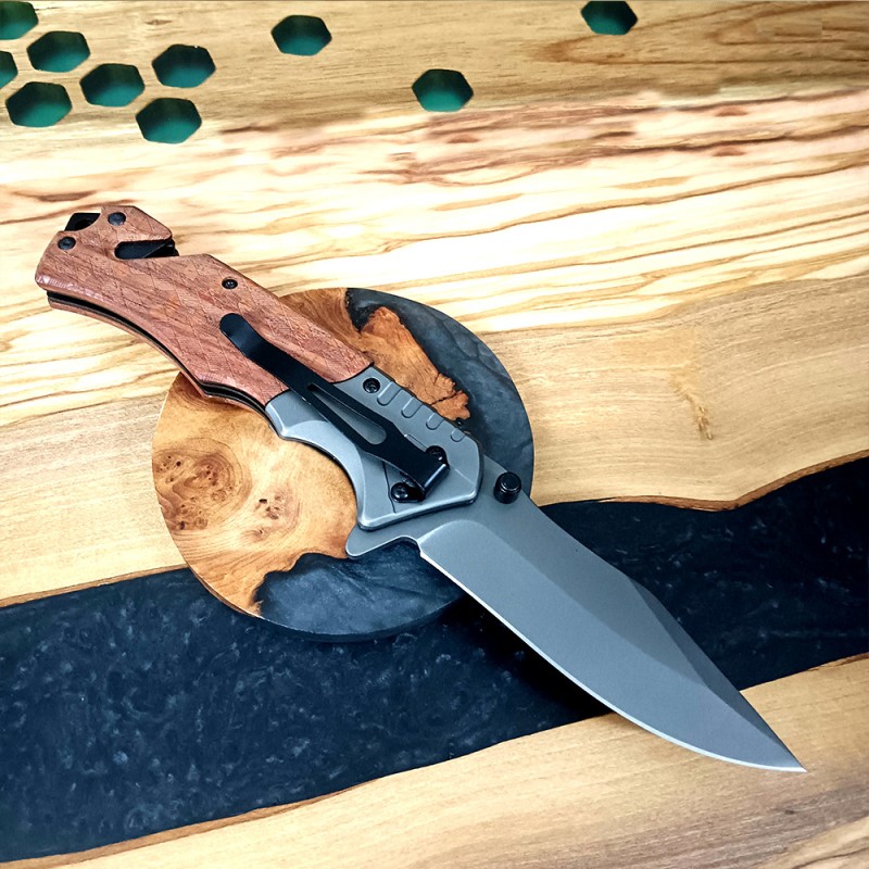 Cross-Border Supply Outdoor Self-Defense Folding Knife Chicken Wing Wood Handle Tactical Split Saber High Hardness Sharp Folding Knife