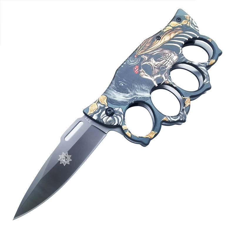Ghost Head Outdoor Four-Finger Boxing Knife Foldableing Knife Self-Defense Adventure Knife Outdoor Military Knife Fisting Knife Finger Tiger Window Breaker