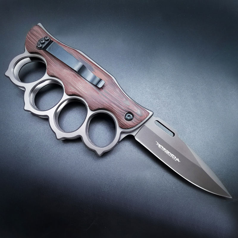 Folding Knuckles Knife Tiger Finger Multi-function Car Window Breaking Outdoor Defense Sabre Buckle Four-finger Hand Support Knife