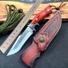 Outdoor Self-Defense Straight Knife with Integrated Blade, High Hardness Stainless Steel Wilderness Adventure Knife with Leather Sheath, Portable Sharp Straight Knife