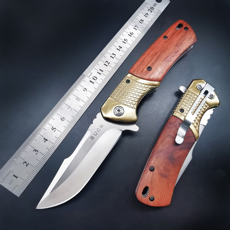 Wooden Handle Folding Knife, Portable Outdoor Knife, Camping Military Knife, Folding Knife, High Hardness, Cross-Border Amazon Dropshipping Small Knife