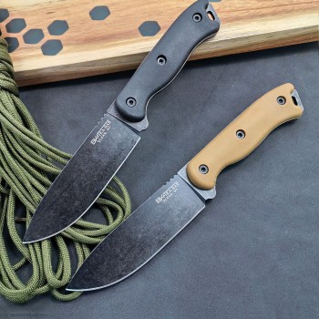Outdoor Camping Survival Knife with Integrated Dragon Bone, Stone-Washed Finish, Small Straight Knife with Handle for Meat Disassembly, Wrapped K-Sheath Self-Defense Straight Knife
