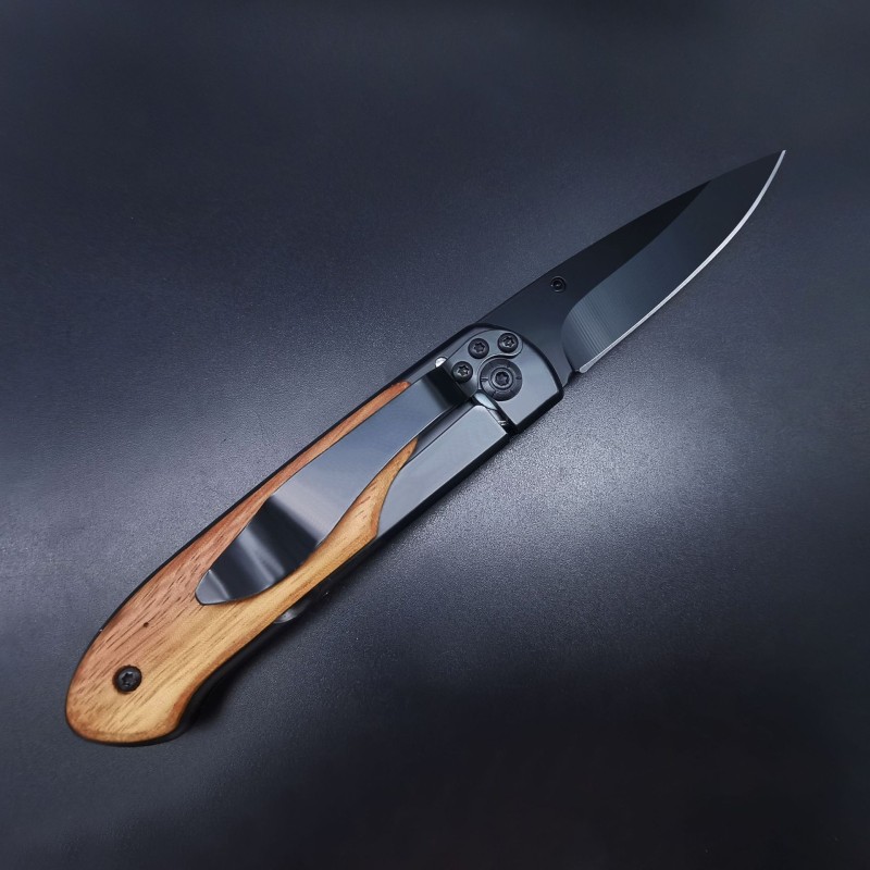 Wholesale outdoor mini stainless steel folding knife portable self-defense knife keychain tool cross-border wooden handle fruit knife