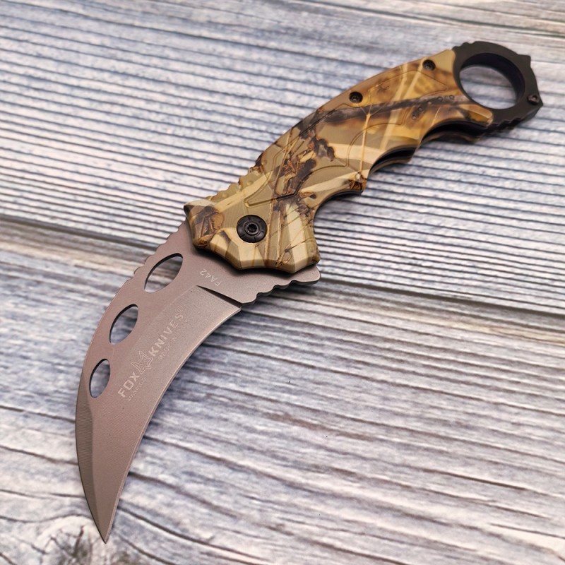 Outdoor Claw Knife High Hardness Car Window Breaking Escape Tool Knife Ring Camouflage Fox Folding Knife Folding Claw Knife