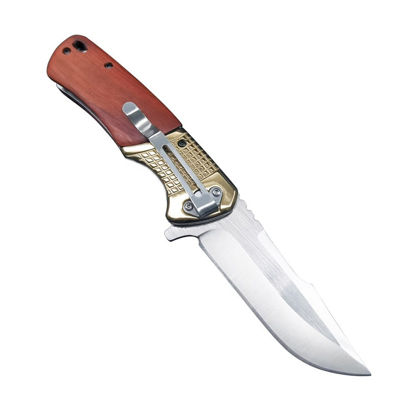 Wooden Handle Folding Knife, Portable Outdoor Knife, Camping Military Knife, Folding Knife, High Hardness, Cross-Border Amazon Dropshipping Small Knife