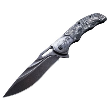 Outdoor Embossed Steel Handle Folding Knife Creative Color Titanium Wolf Head Tactical Knife Portable High Hardness Stainless Steel Fruit Knife
