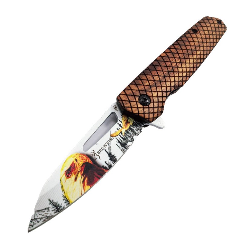 Outdoor Survival Folding Knife Chicken Wing Wood Handle Anti-Slip Python Pattern Self-Defense Knife 3D Printed Ornamental Tactical Knife