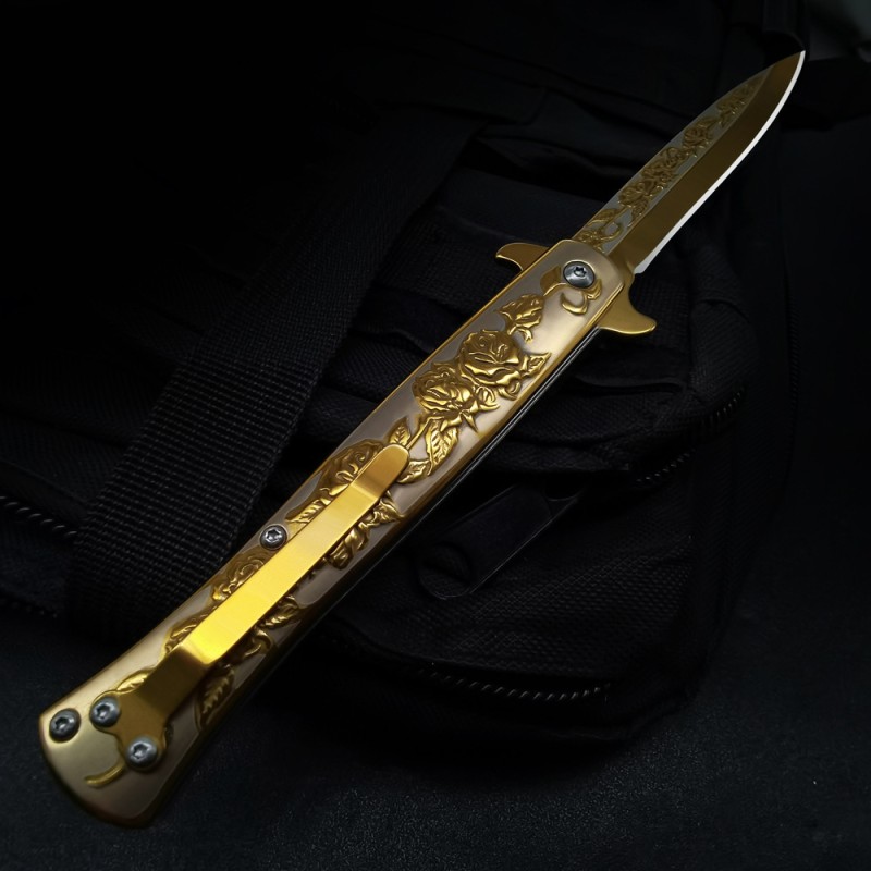 Exquisite Rose Embossed Knife High Hardness Sharp Swordfish Folding Knife Cross-border Supply Outdoor Portable Fruit Knife
