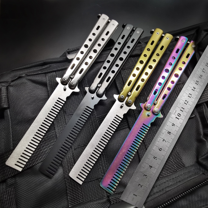 Practice Comb Butterfly Comb Fingers Fashion Play Folding Watch Hand Training Knife Props Training Knife csgo Play Black Comb