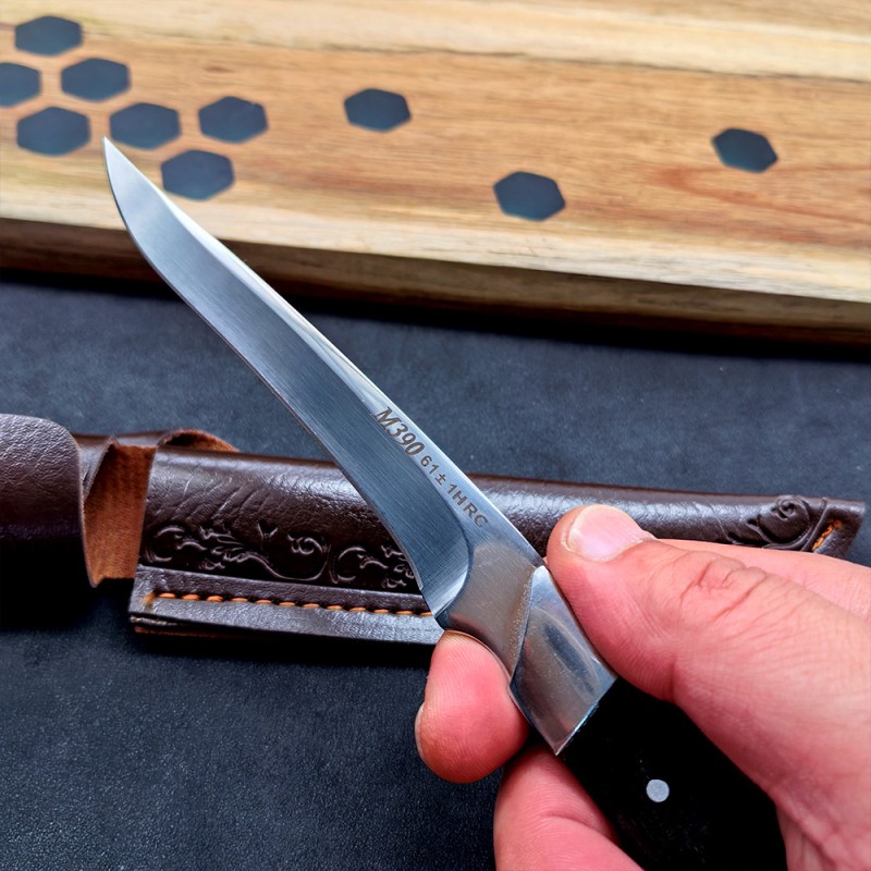 Outdoor Dragon Bone Integrated Leather Sheath Straight Knife M390 Mirror Light Fishing Carry-On Knife Self-Defense Survival Knife Fruit Knife