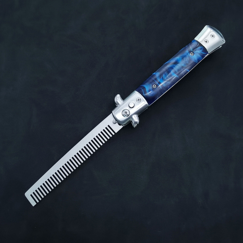 Portable spring comb American style oil head portable comb artifact automatic hair comb outdoor pocket comb ornamental cutter