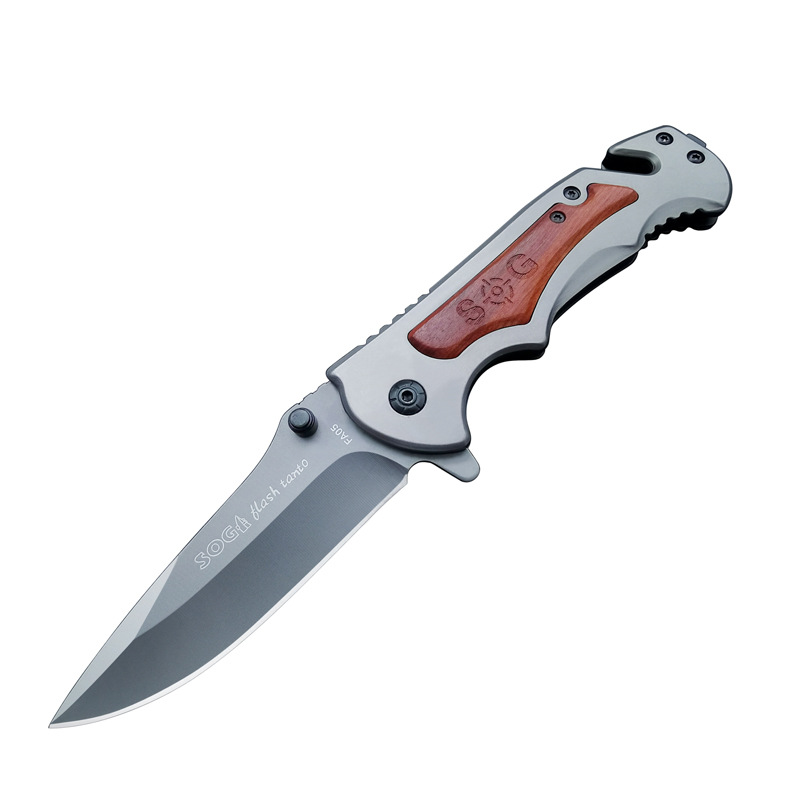 Folding Knife Household Fruit Knife Wooden Handle Folding Knife Tail Hammer Escape Outdoor Tools Short Folding Knife High Hardness Cutter