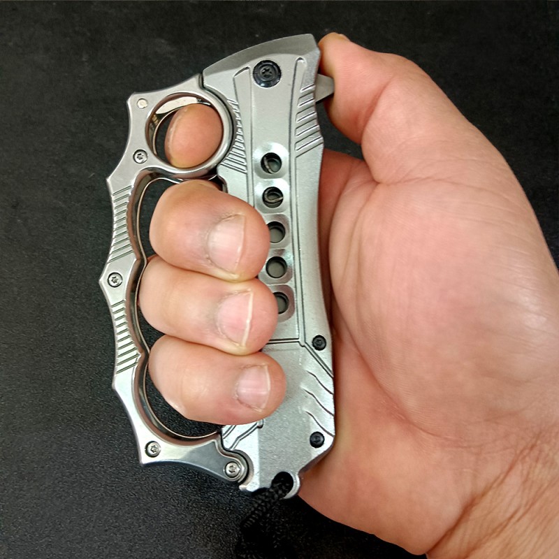 Outdoor self-defense tiger finger knuckle folding pocket knife four finger knuckle mechanical cool stainless steel knife broken window tool pocket