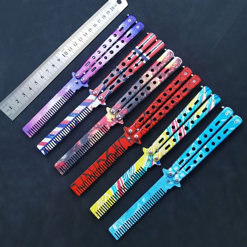 Butterfly Comb CSGO Folding Comb Beginner Novice Hand Knife Stainless Steel Butterfly Comb Practice Handy Gadget Unedged