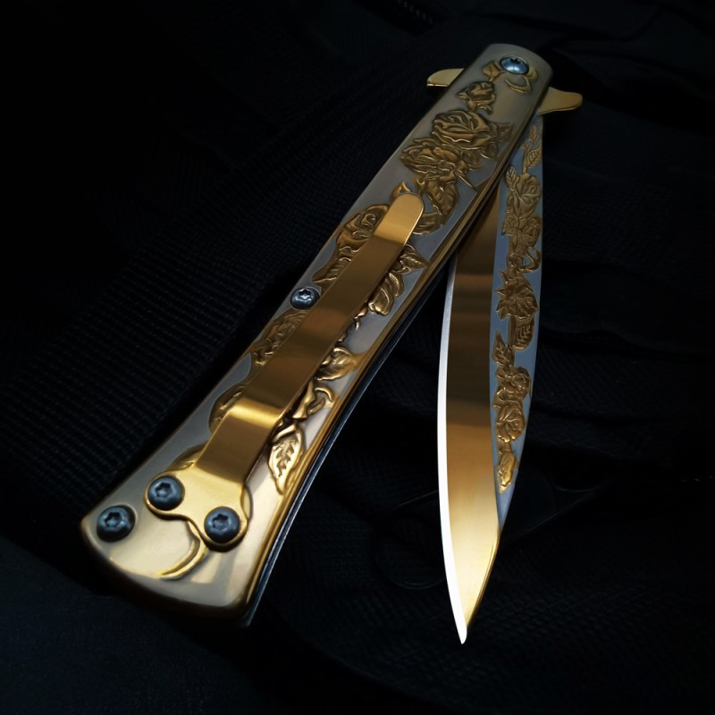 Exquisite Rose Embossed Knife High Hardness Sharp Swordfish Folding Knife Cross-border Supply Outdoor Portable Fruit Knife