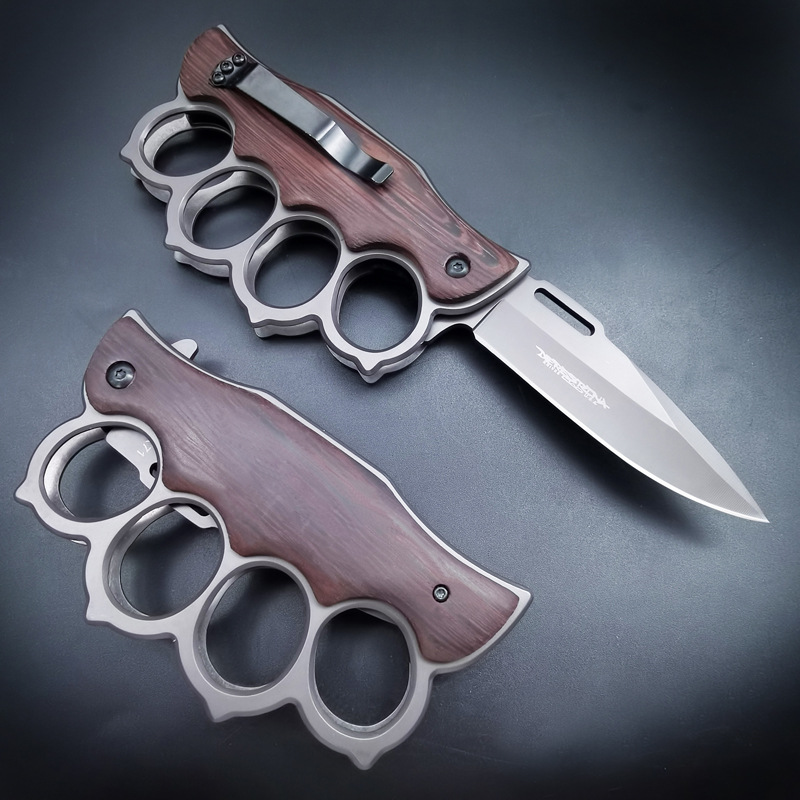 Folding Knuckles Knife Tiger Finger Multi-function Car Window Breaking Outdoor Defense Sabre Buckle Four-finger Hand Support Knife