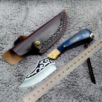 Outdoor Multifunctional Survival Knife, High Hardness Straight Knife, Leather Sheath, Meat Cleaver, Household Knife, Fruit Knife, Forged Retro Knife