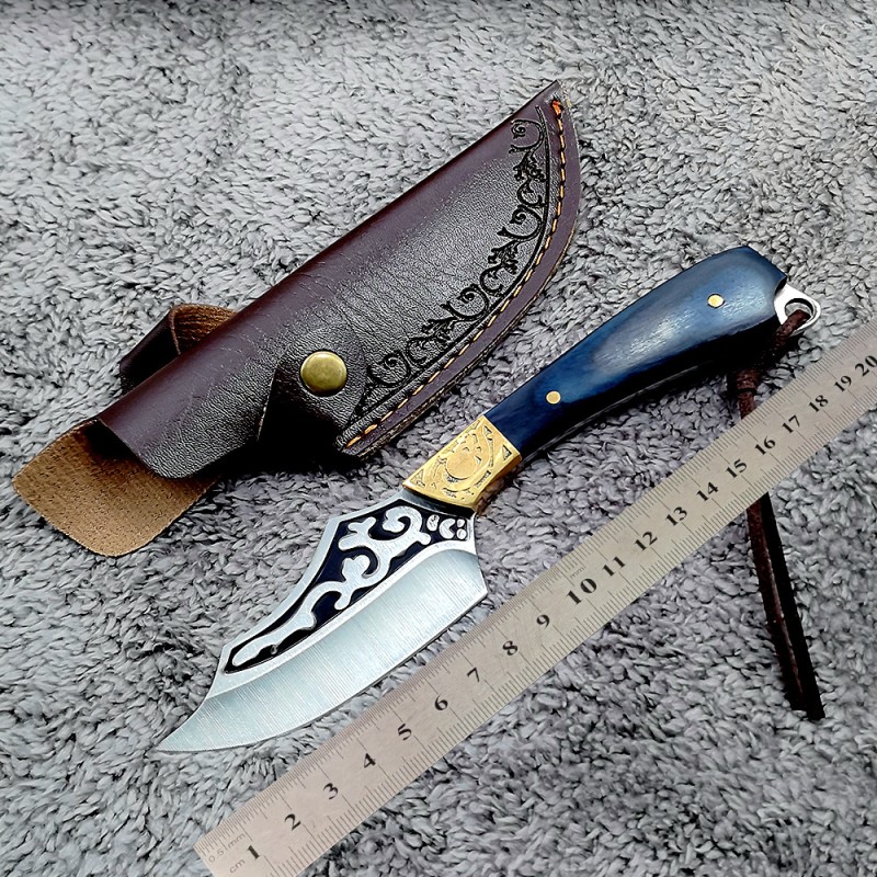 Outdoor Multifunctional Survival Knife, High Hardness Straight Knife, Leather Sheath, Meat Cleaver, Household Knife, Fruit Knife, Forged Retro Knife