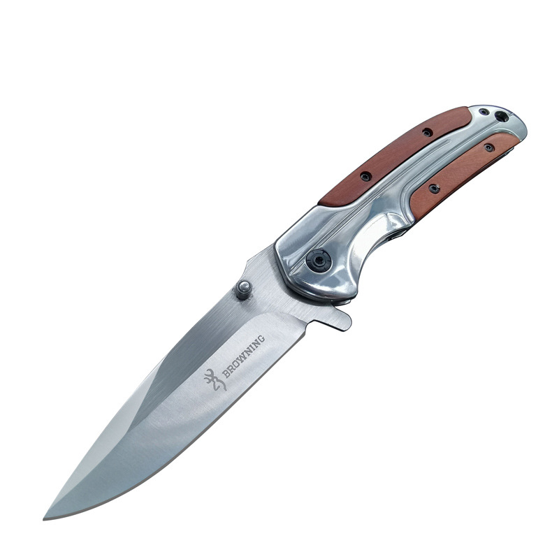 Browning outdoor knife quick-opening multifunctional knife high hardness foreign trade wooden handle folding knife self-defense tactical fruit knife