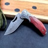 Outdoor Camping Damascus Small Folding Knife Car-Mounted Legal Sharp Small Folding Knife Red Sandalwood Handle Collection Knife