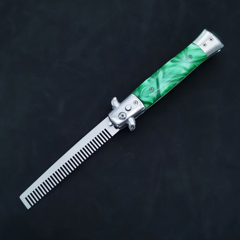 Portable spring comb American style oil head portable comb artifact automatic hair comb outdoor pocket comb ornamental cutter