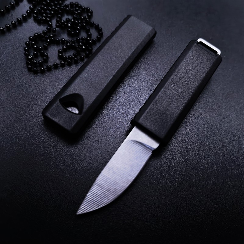 Outdoor Emergency Self-Rescue Self-Defense Small Straight Knife Whistle Necklace Straight Knife Exquisite Pocket Package Opening Knife Fruit Knife