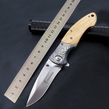 Camping Survival Stainless Steel Outdoor Knife Olive Wood Handle Exquisite Carved Knife Portable Multi-purpose Fruit Knife