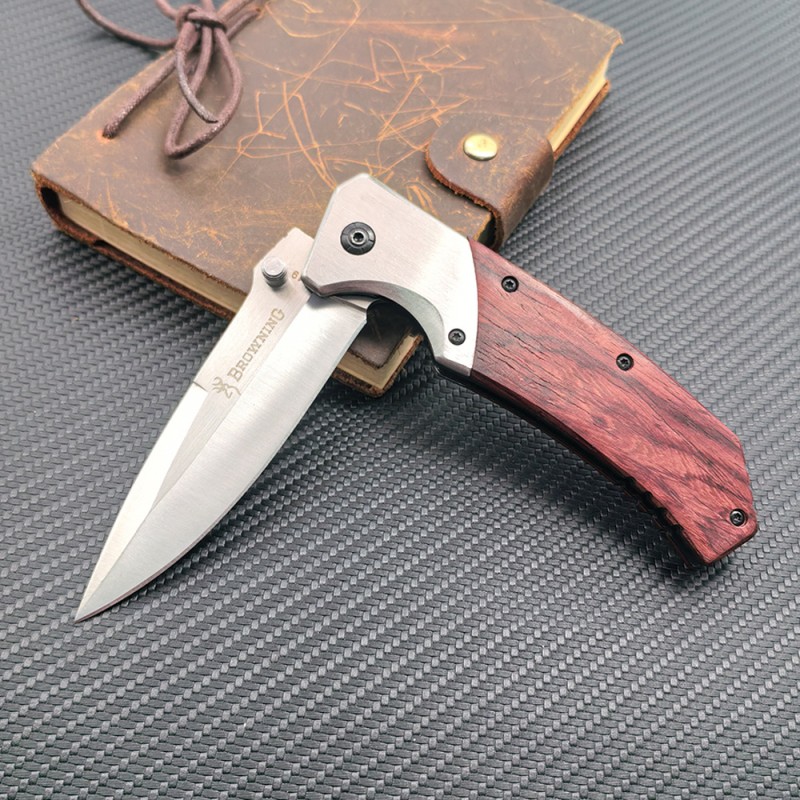 Cross-Border Outdoor Self-Defense Folding Knife Browning Saber Mahogany Handle Sharp Fruit Knife Jungle Adventure Knife