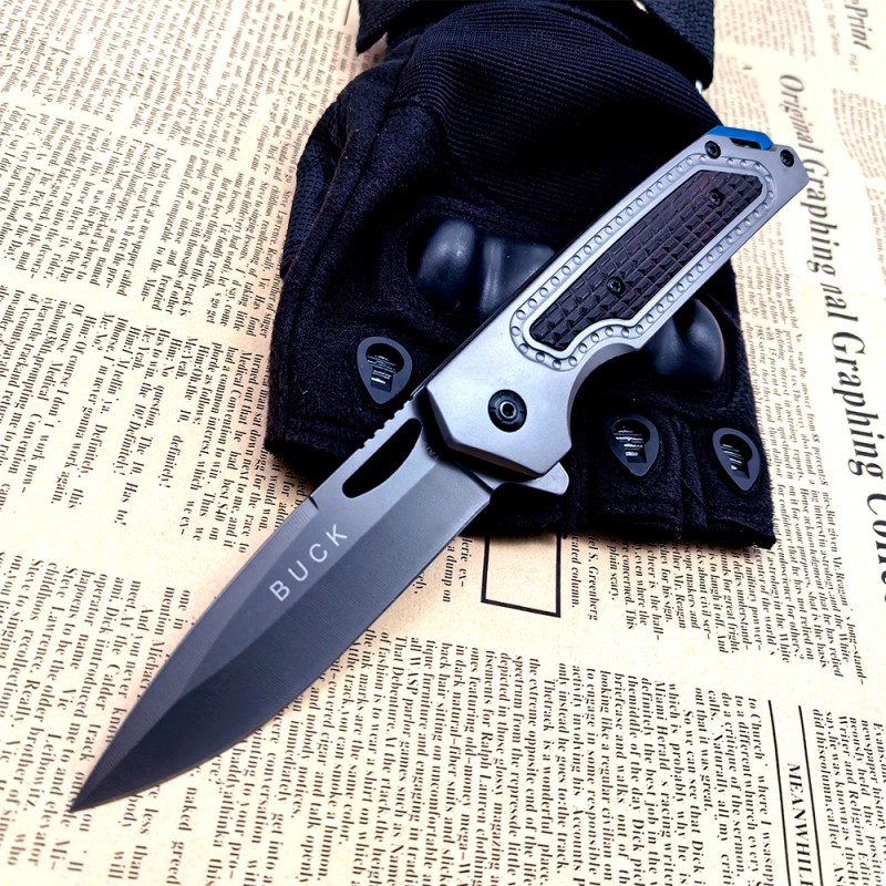 Cross-Border Supply Gray Titanium Carbon Steel Handle Folding Knife Jungle Adventure Sharp Extra Hard Anti-Slip Portable Pocket Survival Knife