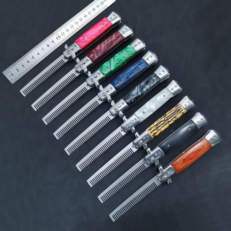 Portable spring comb American style oil head portable comb artifact automatic hair comb outdoor pocket comb ornamental cutter