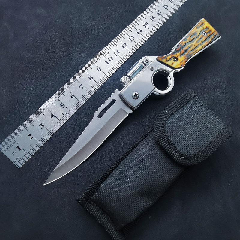 Outdoor Mini Knife Camping Portable Knife Portable Folding Knife AKLED Light Fruit Knife Creative Small Gun Knife