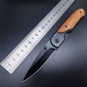 Wholesale outdoor mini stainless steel folding knife portable self-defense knife keychain tool cross-border wooden handle fruit knife
