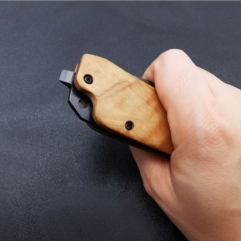 Foreign trade hot outdoor folding knife olive wooden handle portable broken window cutting rope tool high hardness saber a generation of hair