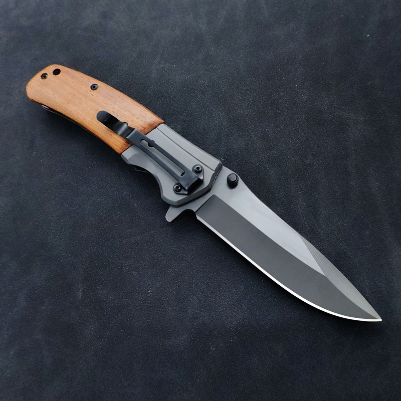 Factory foreign trade direct outdoor camping self-defense stainless steel knife high hardness sharp chicken wing wooden handle tactical knife