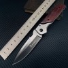 Cross-Border Supply Stainless Steel Inlaid Red Wood Folding Knife Outdoor Self-Defense Knife High Hardness Sharp Tactical Military Knife