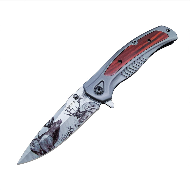 Cross-Border Supply Da337 Wooden Handle Stainless Steel Foldableing Knife 3D Printed Russian Tactical Knife High Hardness Survival Knife