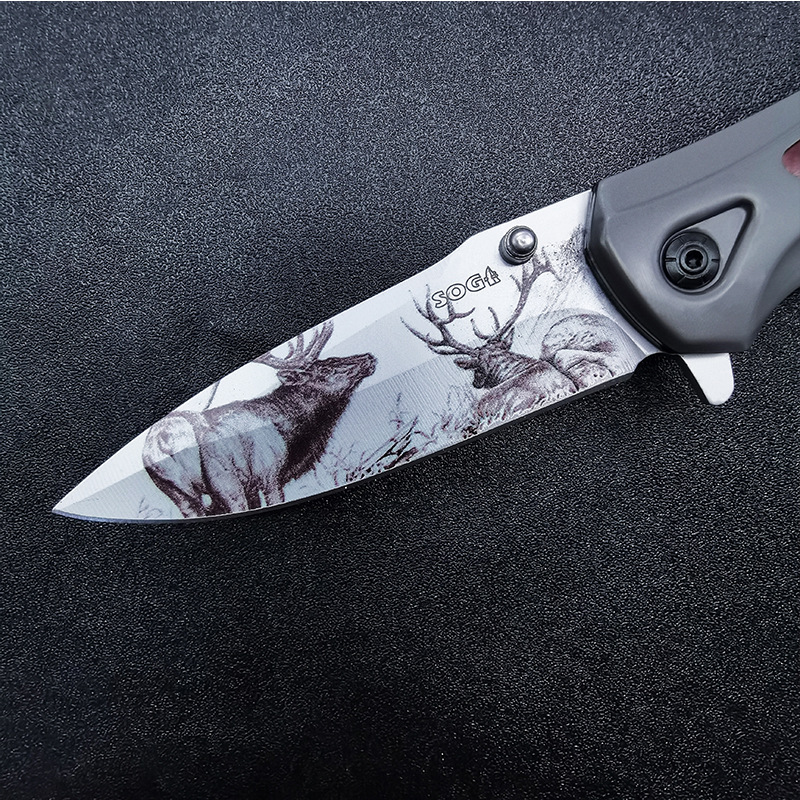 Cross-Border Supply Da337 Wooden Handle Stainless Steel Foldableing Knife 3D Printed Russian Tactical Knife High Hardness Survival Knife