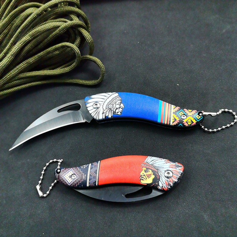 Factory Direct Sales Mini Portable Keychain Scimitar Portable Fruit Peeling Knife Pocket Knife Outdoor Emergency Knife