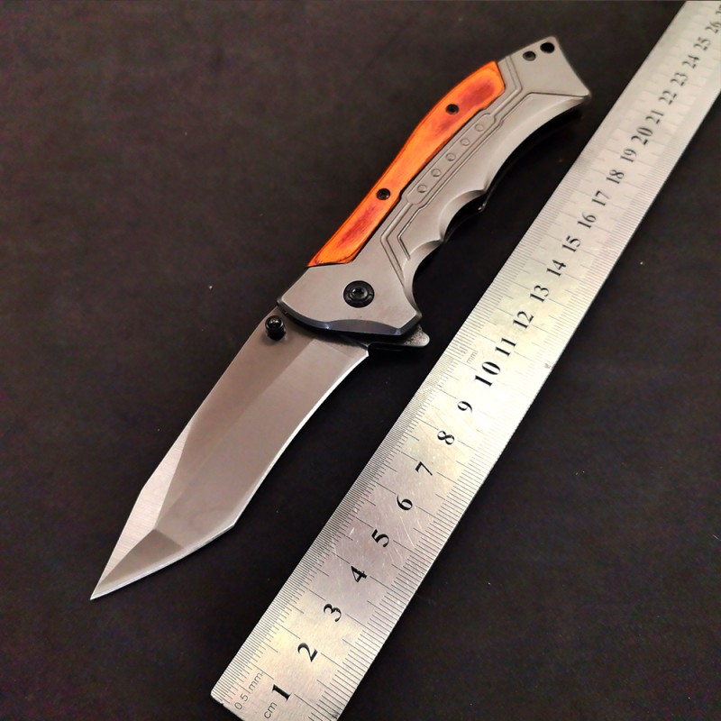 Outdoor Survival Folding Knife with Colorful Wooden Handle, Portable Self-Defense Knife, Sharp Unboxing Knife, Barbecue Meat Cutting Knife