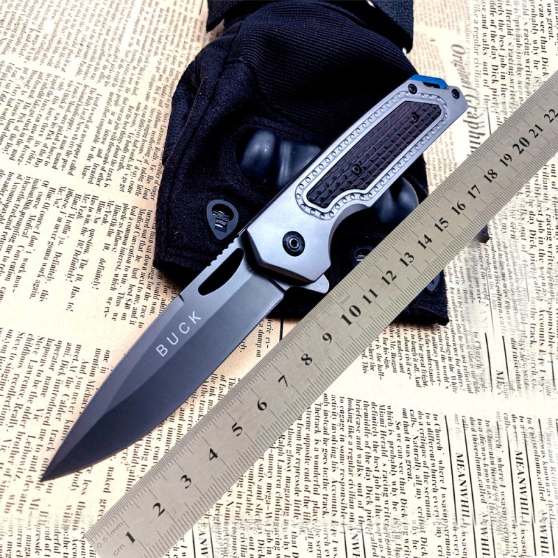 Cross-Border Supply Gray Titanium Carbon Steel Handle Folding Knife Jungle Adventure Sharp Extra Hard Anti-Slip Portable Pocket Survival Knife