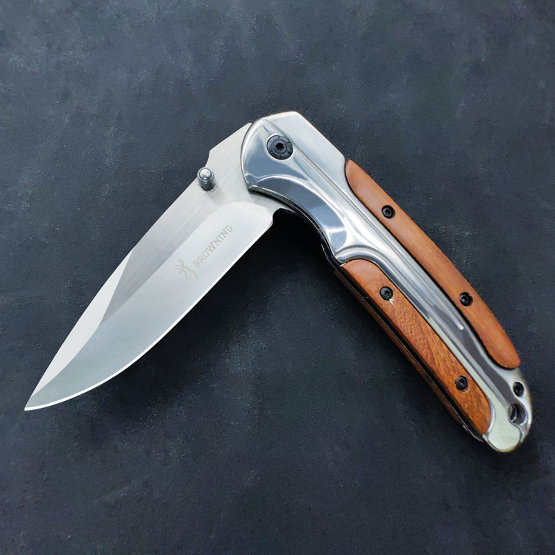 Browning outdoor knife quick-opening multifunctional knife high hardness foreign trade wooden handle folding knife self-defense tactical fruit knife