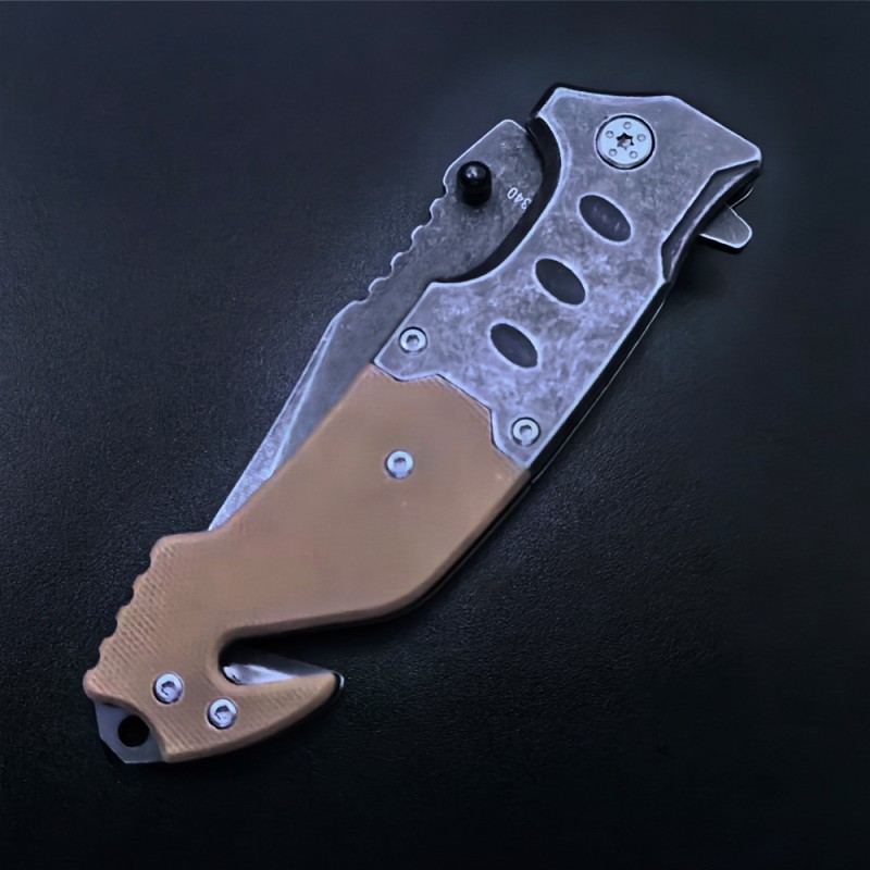 Outdoor G10 Non-Slip Handle Stainless Steel Folding Knife with Stone-Washed Finish, Tactical Cutting Knife, Jungle Exploration Knife