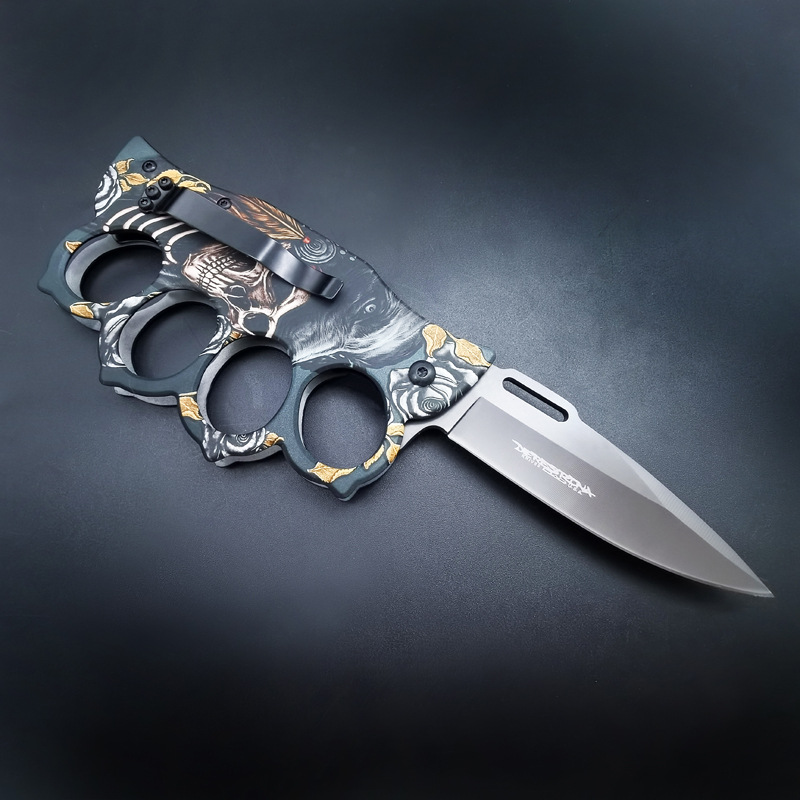 Ghost Head Outdoor Four-Finger Boxing Knife Foldableing Knife Self-Defense Adventure Knife Outdoor Military Knife Fisting Knife Finger Tiger Window Breaker
