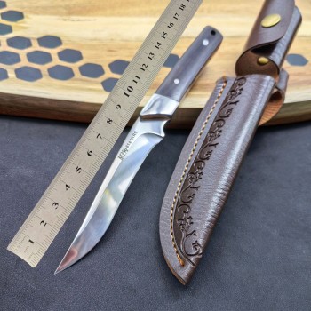 Outdoor Dragon Bone Integrated Leather Sheath Straight Knife M390 Mirror Light Fishing Carry-On Knife Self-Defense Survival Knife Fruit Knife